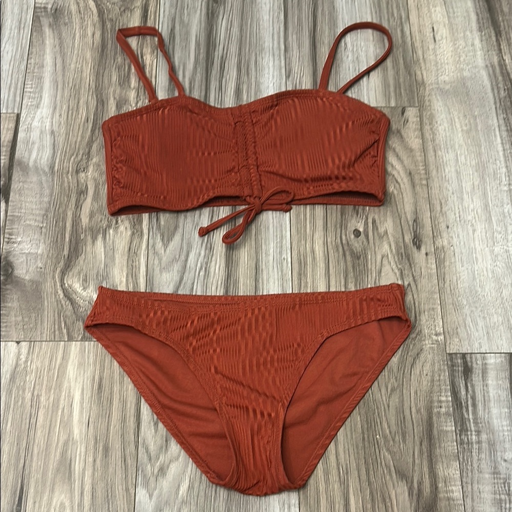 Ribbed Texture Deep Red No Boundaries Bikini